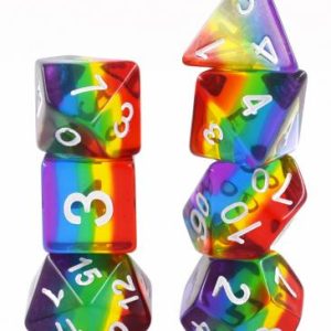 Set de 7 dés Arc en Ciel transparent